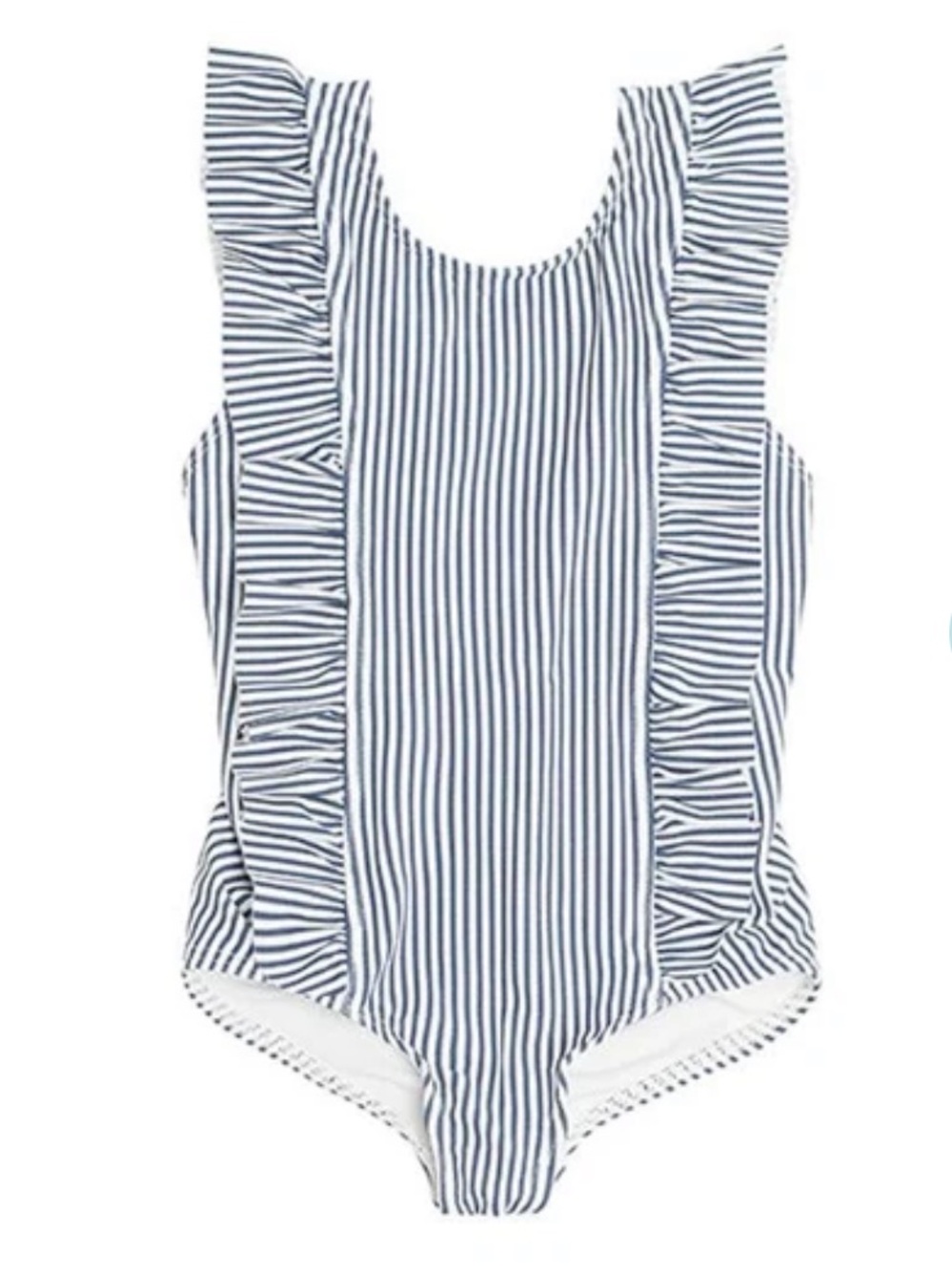 Minnow 7/8 Girls Navy and White Stripe Ruffle One-Piece Swimsuit